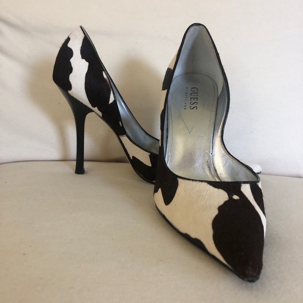 Guess by Marciano faux fur cow print heels